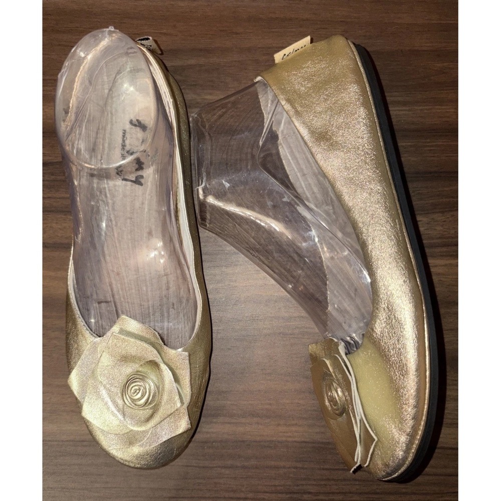 FS/NY French Sole New York Sz 9 Ballet Flats Gold Metallic Rosette Shoes New